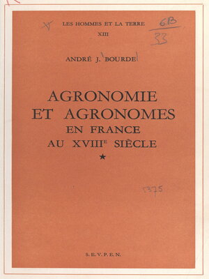 cover image of Agronomie et agronomes en France au XVIIIe siècle